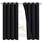 NICETOWN Complete 100% Blackout Curtains, Thermal Insulated Energy Efficiency Window Draperies with Black Liner, Noise Reducing Short Curtains for Kids Room (Black, 52-inch W by 63-inch L, 2 Panels)