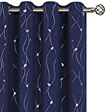 BGment Blackout Curtains 84 Inch Length 2 Panels Set Grommet Thermal Insulated Room Darkening Window Curtains with Wave Line and Dots Printed for Bedroom, 52 x 84 Inch, Navy Blue