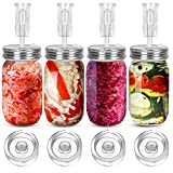 Complete Fermentation Kit-4 Glass Fermentation Weights,4 Fermenting Lids,4 airlocks,4 Silicone Rings,5 Silicone Grommet for Wide Mouth Mason Jar for Sauerkraut,Vegetables and Other Fermented Food