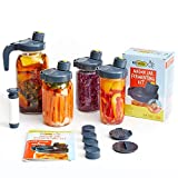 My Mason Makes Complete Kit - 4 Wide Mouth Mason Jar Lids, 8 Caps, 1 Handle, 1 Bonus Pump and much more - Mold Free Pickling Kit for Fermented Food and Drinks - Includes Free Recipe Book