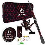 QudraKast Fishing Rod and Reel Combos - High Precision Machined Pattern Telescopic Fishing Pole and 12+1 Full Metal Ultra Smooth Spinning Reel Combos with Carrier Bag
