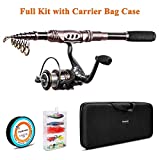 PLUSINNO Telescopic Fishing Rod Reel Combos Full Kit, Spinning Fishing Gear Organizer Pole Sets Line Lures Hooks Reel Fishing Carrier Bag Case Accessories (Full Kit with Carrier Case, 1.8M 5.91FT)
