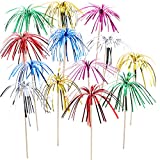 100 Pieces Firework Cupcake Toppers Foil Frill Toothpicks Holiday Cake Decorations 9 Inch Coconut Tree Shape Food Picks for Graduation 4th of July Party Favors Supplies, Multicolored