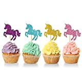 MonMon & Craft 24 Pcs Unicorn Cupcake Toppers Horse Cupcake Toppers / Baby Shower / Children Birthday Sign Baby 1st Birthday Cupcake Decor Four Colors Glitter