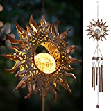 DesGully Solar Wind Chimes, Sun Wind Chime Outdoor Clearance w/Glowing Crackle Glass LED Unique Wind Bells for Outside Waterproof Chimes, Gifts for Her/Him (42' Long Metal Chimes)…
