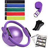 YXILEE Pilates Ring Circle Set - Workout at Home Workout Equipment Women - Booty Bands Stretching Equipment Pilates Mini Exercise Ball for Legs Arms and Thighs - Weight Loss for Women Video Guides