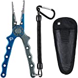 Piscifun Fishing Pliers Aluminium Hook Remover Braid Cutters Split Ring Pliers with Sheath and Lanyard (Blue Silver 7.1' Pliers)