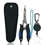 Amoygoog Stainless Steel Fishing Pliers, Fishing Needle Nose Pliers, Cut Fishing Line Fishing Multitool Pliers with Sheath and Telescopic Lanyard