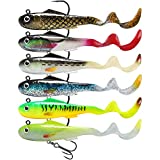 GOTOUR Soft Fishing Lures, Grub Curly-Tail Crappie Walleye Fishing Jigs Lure, Weedless Paddle Tail Swimbait for Bass, Bass Fishing Lure with Spoon, Fishing Bait for Freshwater and Saltwater, Bass jigs