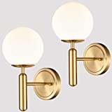 EUL Mid-Century Modern Wall Sconce Golden Globe Glass Wall Light for Bedroom Bathroom Set of 2