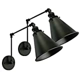 Industrial Black Wall Sconce Swing Arm Angle Adjustable Swing Arm Vintage Wall Mount Light Sconces Wall Lamp Set of 2