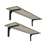 DINZI LVJ Long Wall Shelves, 31.5 Inch Wall Mounted Shelves Set of 2, Easy-to-Install, Wall Storage Ledges with Sturdy Metal Brackets for Living Room, Bathroom, Bedroom, Kitchen, Grey Wash
