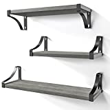 AMADA HOMEFURNISHING Floating Shelves Wall Mounted Set of 3, Rustic Wood Wall Shelves for Bedroom, Bathroom, Living Room, Kitchen, Laundry Room Storage & Decoration, Gray