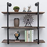 Industrial Pipe Shelving Wall Mounted,36in Rustic Metal Floating Shelves,Steampunk Real Wood Book Shelves,Wall Shelf Unit Bookshelf Hanging Wall Shelves,Farmhouse Kitchen Bar Shelving(3 Tier)