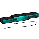 Rolanstar Wall Mounted TV Stand with Power Outlet, 59' Floating TV Shelf with RGB Lights, Media Console Stand Entertainment Shelf with LED for Living Room Bedroom, Black