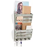 MOOACE Mail Organizer Wall Mount, Wooden Mail and Key Holder for Wall with Hooks, Wall Hanging File Letter Notebooks Storage Rack Decorative for Office or Home