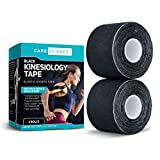 Care Science Waterproof Kinesiology Tape, 40 ct Precut Strips (2 Rolls), Black | Elastic Sports & Weightlifting Tape Supports Muscles & Joints. Water Resistant