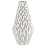 Amazon Brand – Rivet Modern Geometric Pattern Decorative Stoneware Vase, Large Centerpiece, 12.25'H, White