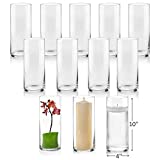 Set of 12 Glass Cylinder Vases 10 Inch Tall - Multi-use: Pillar Candle, Floating Candles Holders or Flower Vase – Perfect as a Wedding Centerpieces