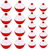 Owevvin 50 Pack Bobber Bulk Hard ABS Fishing Float, 1 and 1.5 Inch Fishing Bobbers Snap-on Floats, Red and White
