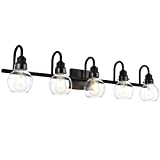 VINLUZ 5 Light Wall Lighting Fixture in Matte Black Finish,Classic Bathroom Vanity Light with Clear Glass Shade Modern Wall Lamp Sconces for Hallway Makeup Table