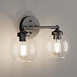Tipace Industrial Vanity Light Fixture,2-Light Vintage Matte Black Bathroom Lighting with Globe Clear Glass Shades Farmhouse Wall Sconces Fixture (Exclude Bulb)