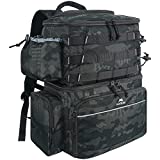 Fishing Tackle Backpack with Cooler, MATEIN Large Fishing Bag with Rod Holders for 4 Trays(Trays Not included), Saltwater Resistant Tackle Bag with Waterproof Bottom for Storage Gear Pole Lures Pliers