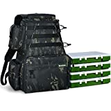 Rodeel Fishing Tackle Backpack 2 Fishing Rod Holders with 4 Tackle Boxes, Large Storage,Backpack for Trout Fishing Outdoor Sports Camping Hiking