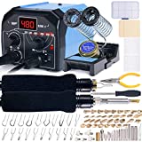 WEP 939D-II 2-in-1 Wood Burning Kit 86-in-1 with 51 Solid Points and 20 Wire Nibs Wood Burner with 2 Letter Number Stencils, 2 Unfinished Wood, 1 Pen Holder, Burning Tool