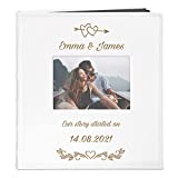 Maverton Photo Album - Customised white cover with a photo frame - 60 black pages - Memory book for couples - for parents - Photo Book for wedding - Love