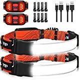 LED Headlamp Rechargeable, 1000 Lumen 230° Wide Beam LED Head lamp with Red Taillight, Super Bright LED Running Headlamp for Runner, Waterproof Lightweight Headlamps for Camping Hard Hat Running,2Pack
