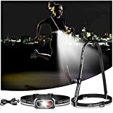 Rechargeable Headlamp, 500Lm LED Headlamp&Chest Light, Night Running Light for Runners, Head Lamp with Reflector Strap, 5Modes Waterproof Headlight, Suit for Kids(USB-C Fast Charge)