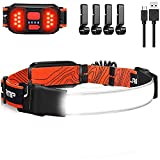 LED Headlamp Rechargeable, 1000Lumen 230° Wide Beam LED Head lamp with Red Taillight, Super Bright LED Running Headlamp for Runner, Waterproof Lightweight Headlamps for Camping Hard Hat, 1Pack