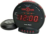 Sonic Bomb Dual Extra Loud Alarm Clock with Bed Shaker, Black | Sonic Alert Vibrating Alarm Clock Heavy Sleepers, Battery Backup | Wake with a Shake