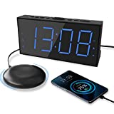Extra Loud Alarm Clock with Bed Shaker, Vibrating Alarm Clock for Heavy Sleepers Hearing Impaired Deaf Teens, Dual Alarm Clock with 7.5’’ Large Display, USB Charger, Dimmer, Snooze & Battery Backup