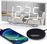Extra Loud Alarm Clock for Heavy Sleepers, 8.7'' Large Led Digital Mirror Alarm Clock with USB Charger, Vibrating Alarm Clock with Bed Shaker, Battery Backup Snooze Dual Alarm Dimmer, for Teens Adults