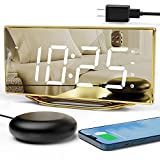 Extra Loud Alarm Clock for Heavy Sleepers Adults, Vibrating Alarm Clock for Hearing Impaired Deaf Teens Seniors, 8.7' Mirror Digital Clock with USB Charger, Battery Backup, Dual Alarm, Snooze, 12/24H
