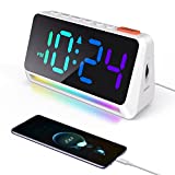 Dynamic RGB Color Changing Clock, Super Loud Alarm Clock for Bedroom, Heavy Sleepers, Adults, Teens, Kids, Bedside Digital Clock with LED Display, Atmosphere Lighting, USB Charger