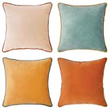 MONDAY MOOSE Decorative Throw Pillow Covers Cushion Cases, Set of 4 Soft Velvet Modern Double-Sided Designs, Mix and Match for Home Decor, Pillow Inserts Not Included (18x18 inch, Orange/Teal)