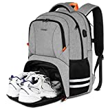 Gym Backpack For Men Women, Travel Backpack With Shoe Compartment USB Charging Port, Water Resistant Medical Laptop Backpack Fit 15.6 Inch Notebook, Camping, Hiking, School, Grey
