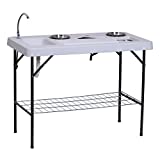 Outsunny 50' L Folding Fish Cleaning Table with Sink, Faucet, and Accessories