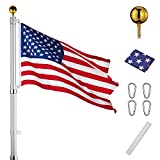 Yeshom 20ft Telescopic Aluminum Flag Pole Free 3'x5' US Flag & Ball Top Kit 16 Gauge Telescoping Flagpole Fly 2 Flags for Yard Outdoor Garden