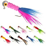 Crappie-Jig-Marabou-Feather-Jigs-for-Crappie-Fishing-Lures kit 50 Pack Panfish Sunfish Hair Jig Bait 1/8 1/16 1/32 oz (Round Heads 1/16oz-50 Pack)