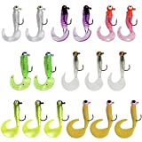 Soft Fishing Lures Jig Head Hooks Kit, 17pcs Crappie Jigs Heads Curly Grub Lures Mixed Color Soft Plastic Worm Swimbaits Tube Jigs Tackle for Crappie Bass Trout