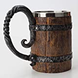 550ML Viking Beer Mug, Stainless, Whiskey Barrel Cup ,Viking wood style Beer mug ,Wooden Gift Antique Men's Barrel Capacity