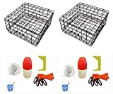 2-Pack of KUFA Vinyl Coated Crab Trap & Accessory kit Including 100' Rope, Caliper, Harness, Bait Bag & Red/White Float (6'x14' Float, 1/4' Non Lead Sinking Line)