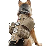 Tactical Dog Harness with Pouches Molle Vest K9 No-Pull Handle Comfortable Adjustable Outdoor Training Service Camouflage Harness with 3 Detachable Pouches (XL,Khaki)