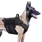 PETNANNY Tactical Dog Harness, Military Dog Harness for Medium Large Dogs, No Pull Service Dog Vest with Hook & Loop Panels, Working Dog Molle Vest for Training Hunting Walking (Black, X-Large)