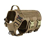 ICEFANG GN5 Tactical Dog Harness ,Hook and Loop Panels,Walking Training Work Dog MOLLE Vest with Handle,No Pulling Front Leash Clip,6 x Buckle (XL (Neck:20'-28' ; Chest:32'-39' ), Brown)