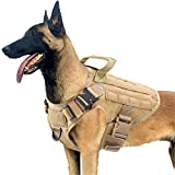 PETODAY Tactical Dog Harness,Working Dog Training Molle Vest for Medium Large Dogs,with 2X Metal Buckle,Military Dog Harness with Handle,Hook and Loop Panel for Dog Patch (Khaki, (Chest 28'-40'), L)